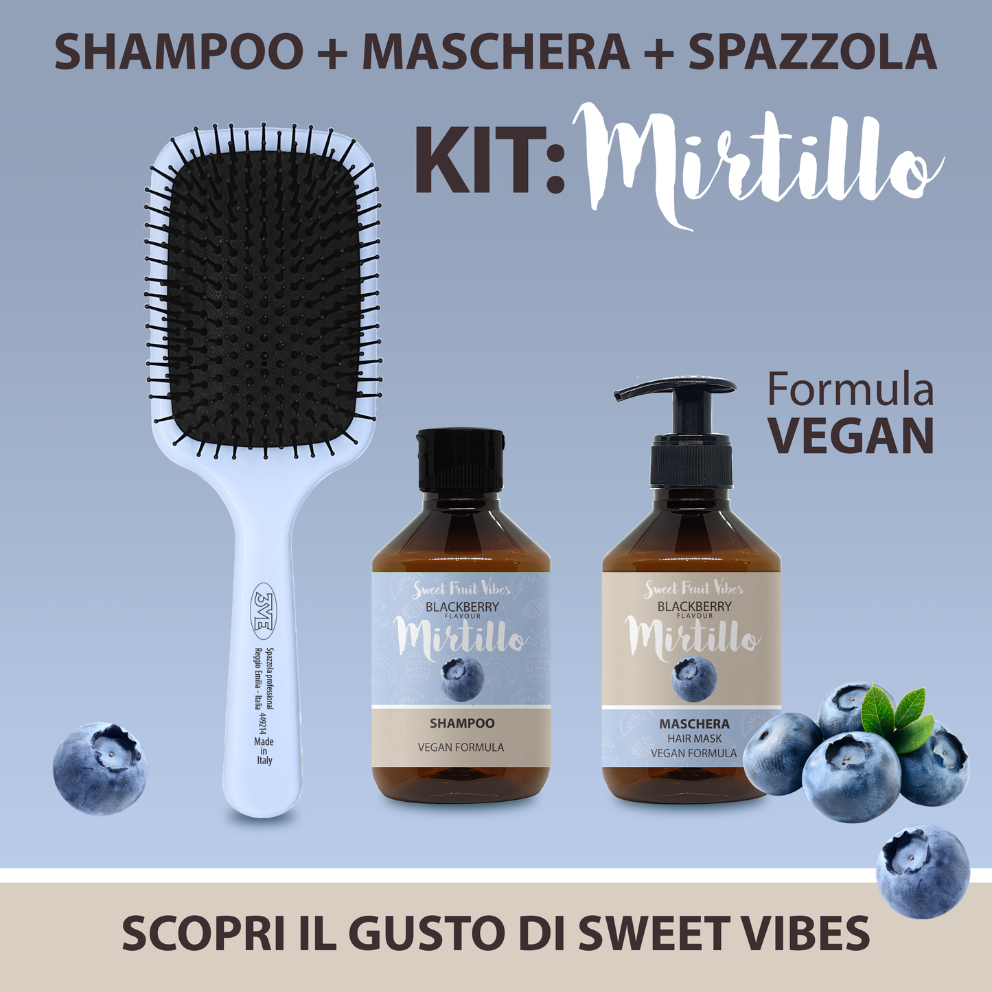 MAESTRI KIT MASCHERA 250ML+ SHAMPOO MIRTILLO 250ML+ SPAZZOLA 449234 - Professional Look