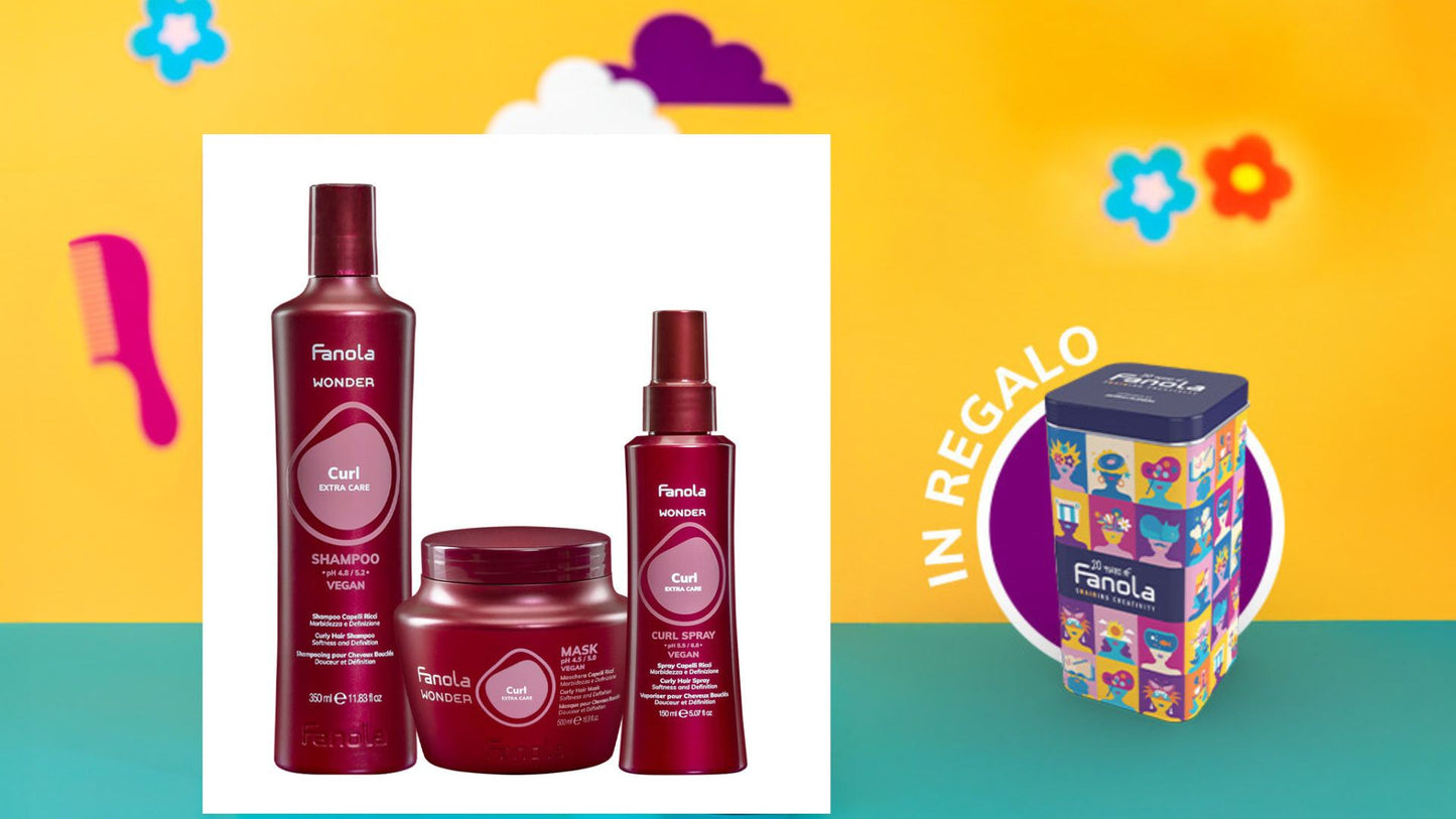 FANOLA KIT WONDER CURL SHAMPOO 350ML + MASCHERA 500ML + SPRAY RICCI + OMAGGIO LATTA