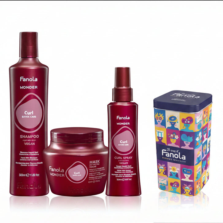 FANOLA KIT WONDER CURL SHAMPOO 350ML + MASCHERA 500ML + SPRAY RICCI + OMAGGIO LATTA - Professional Look
