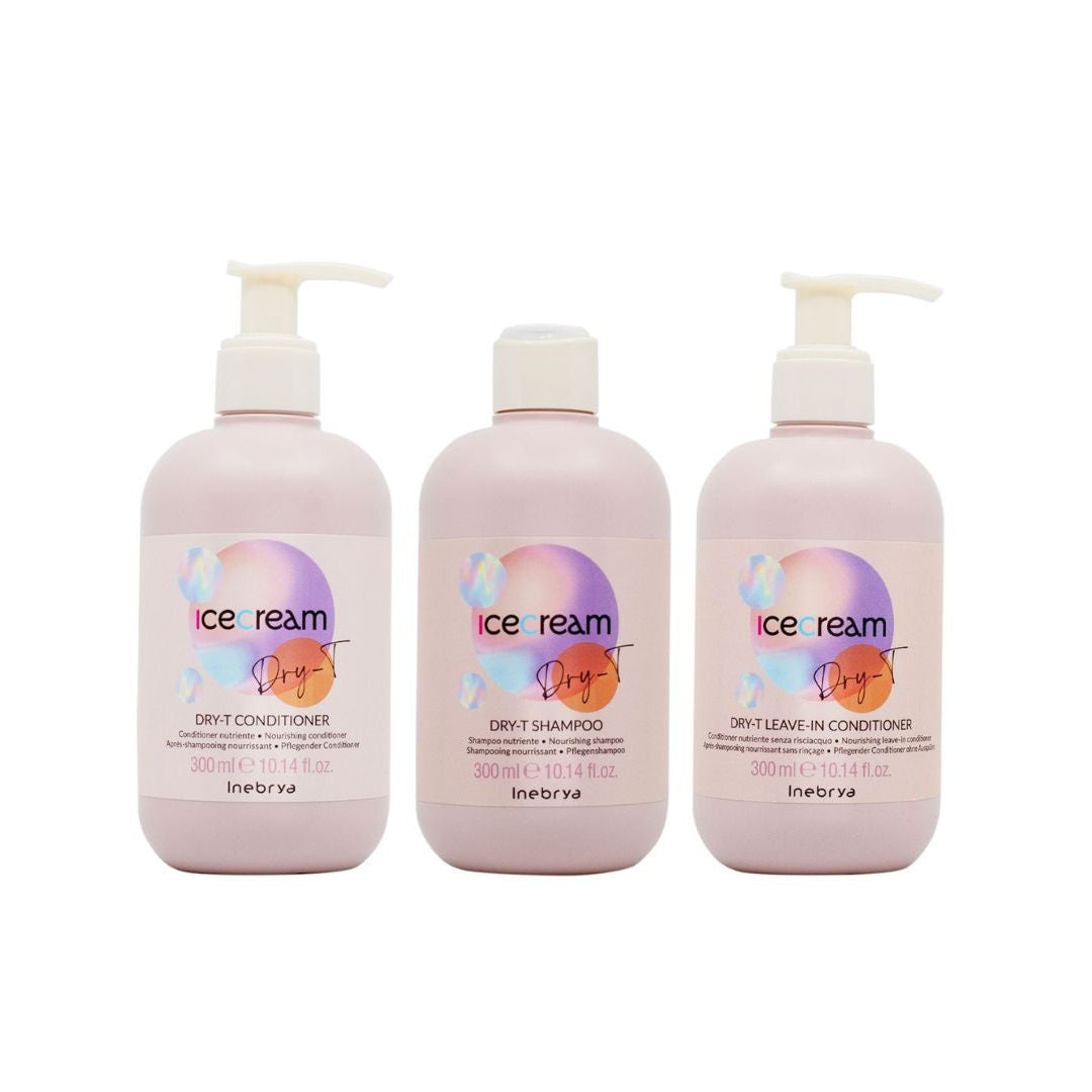INEBRYA KIT DRY-T SHAMPOO 350ML + CONDITIONER NUTRIENTE SENZA RISCIACQUO 300ML + CONDITIONER NUTRIENTE DRY-T 300ML - Professional Look