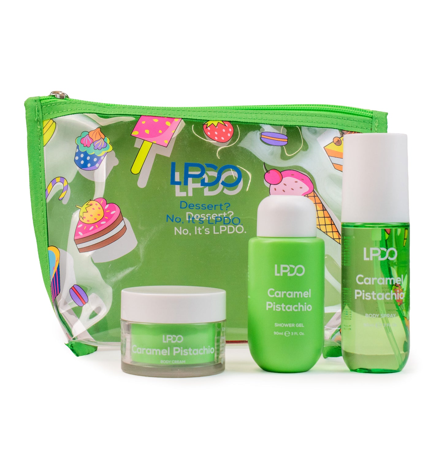 LPDO KIT CARAMEL PISTACHIO - BODY SPRAY 190ML - SHOWER GEL 90ML - BODY CREAM 50ML - Professional Look