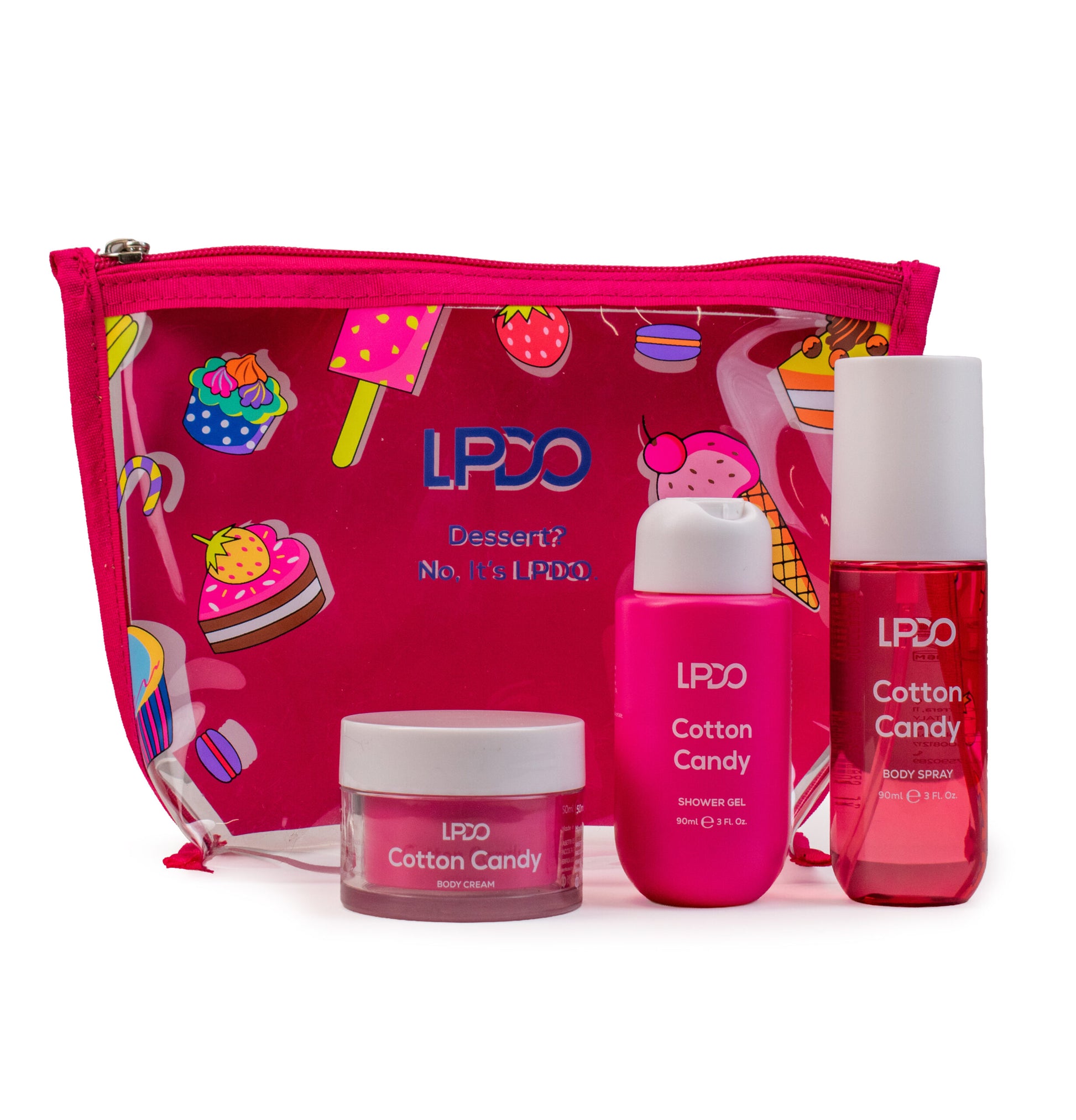 LPDO KIT COTTON CANDY - BODY SPRAY 190ML - SHOWER GEL 90ML - BODY CREAM 50ML - Professional Look