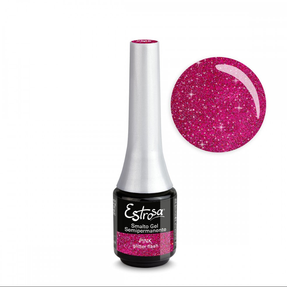 ESTROSA SMALTO GEL SEMIPERMANENTE PINK GLITTER FLASH 7 ML - Professional Look