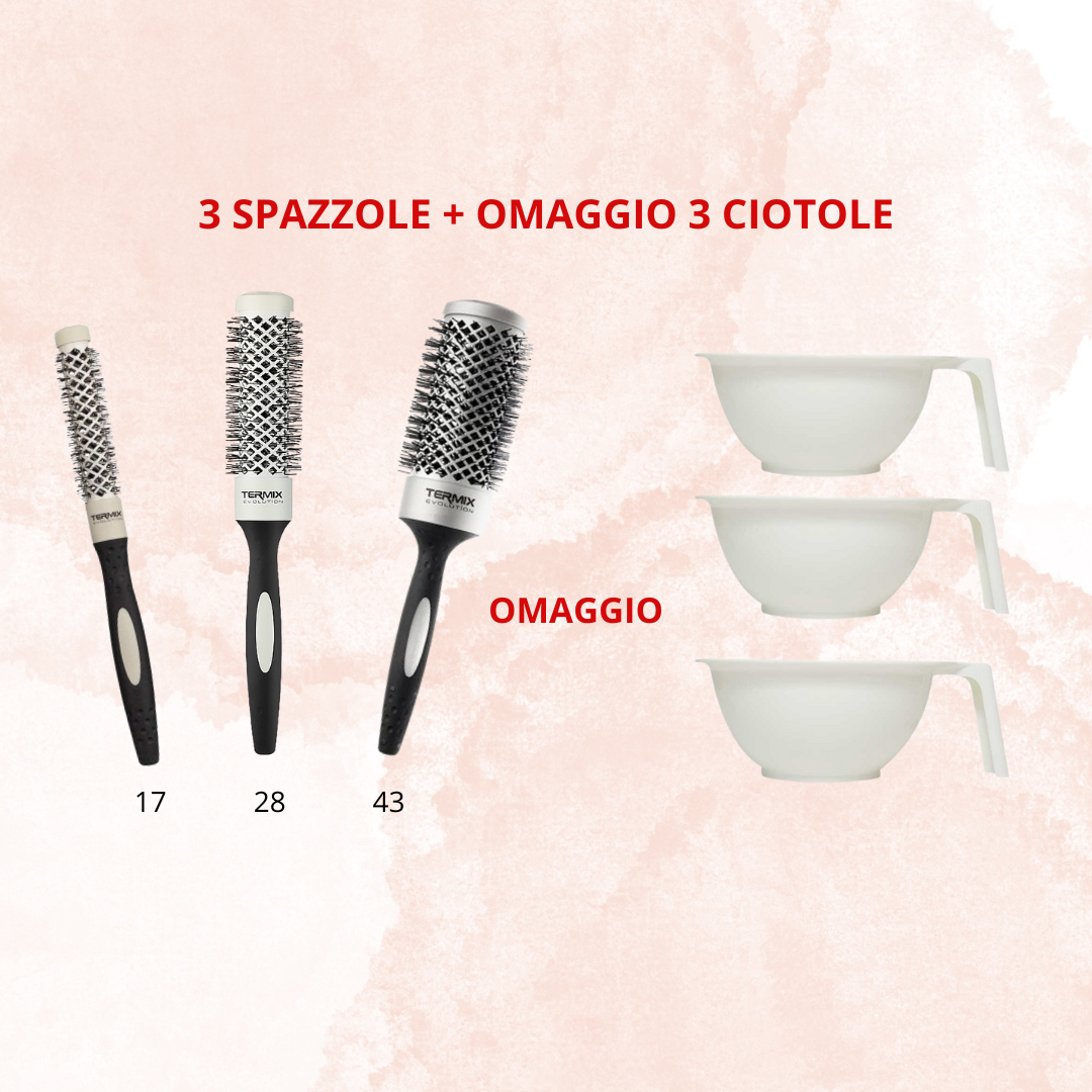 TERMIX EVOLUTION KIT SPAZZOLE 17 - 28 -43 DIAMETRO + OMMAGGIO 3 CIOTOLE TINTA