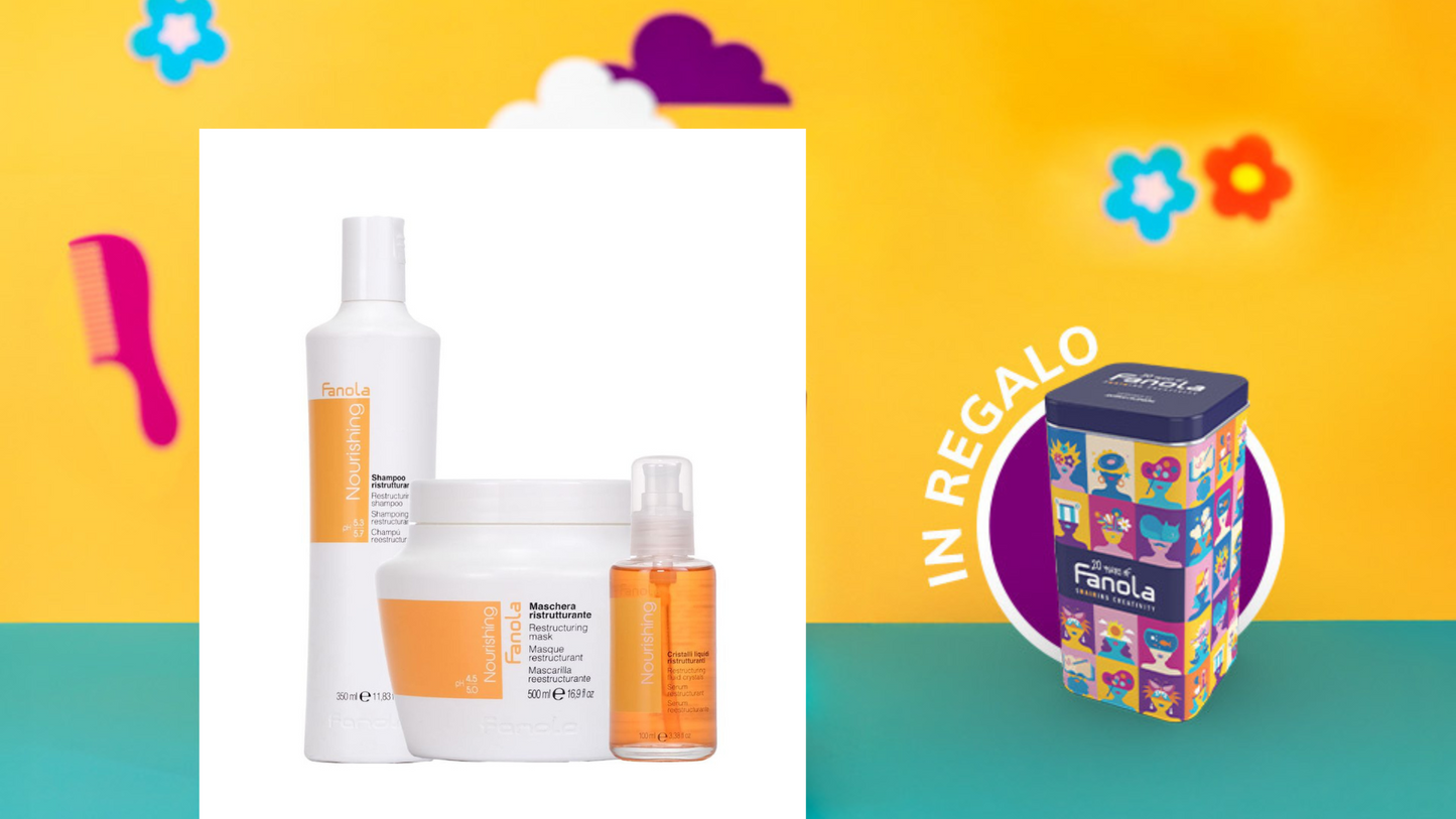 FANOLA KIT NOURISHING SHAMPOO 300ML + MASCHERA 500ML + CRISTALLI 100ML + OMAGGIO LATTA