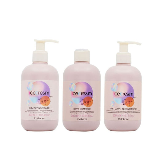 INEBRYA KIT DRY-T SHAMPOO 350ML + CONDITIONER NUTRIENTE SENZA RISCIACQUO 300ML + CONDITIONER NUTRIENTE DRY-T 300ML - Professional Look