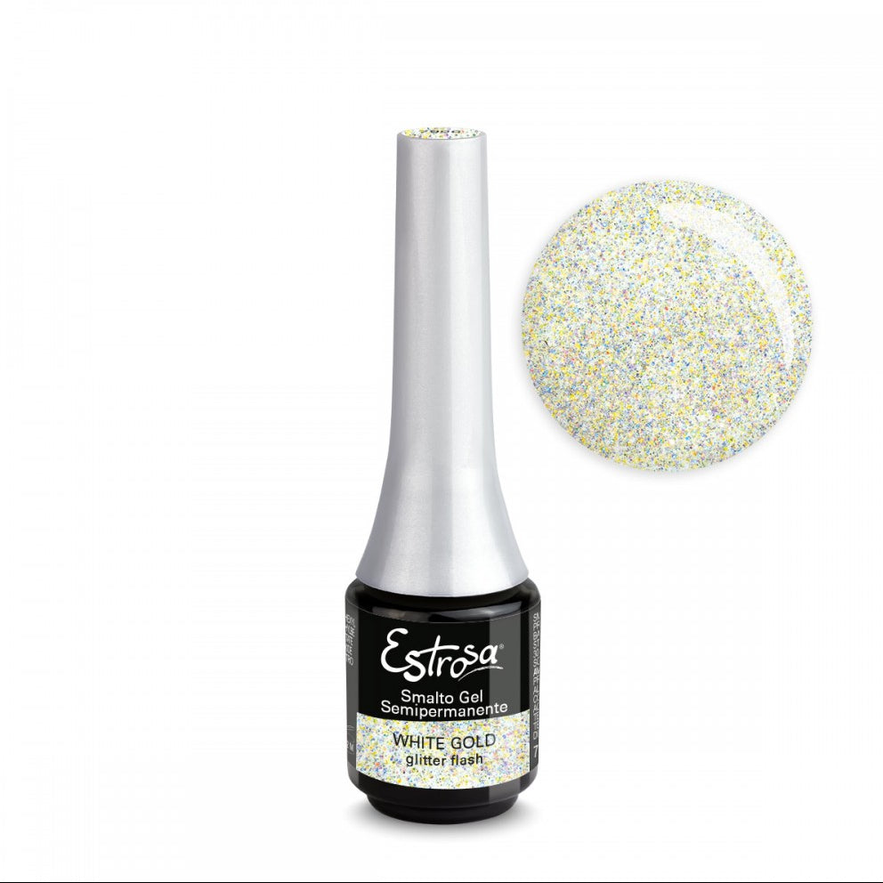 ESTROSA SMALTO GEL SEMIPERMANENTE WHITE GOLD GLITTER FLASH 7 ML