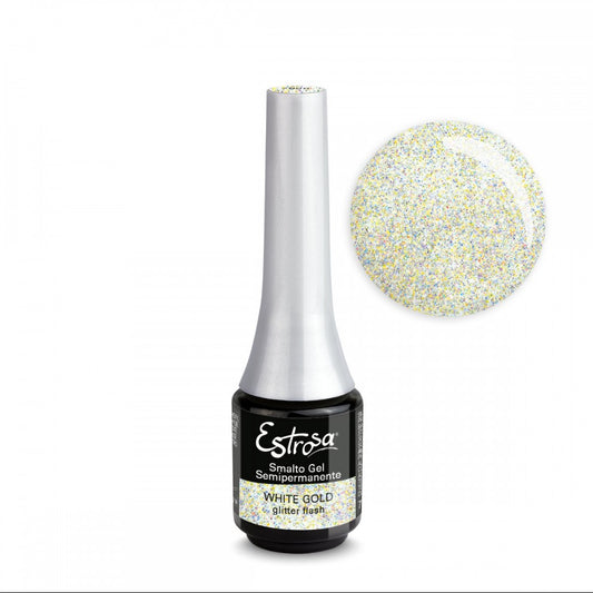 ESTROSA SMALTO GEL SEMIPERMANENTE WHITE GOLD GLITTER FLASH 7 ML